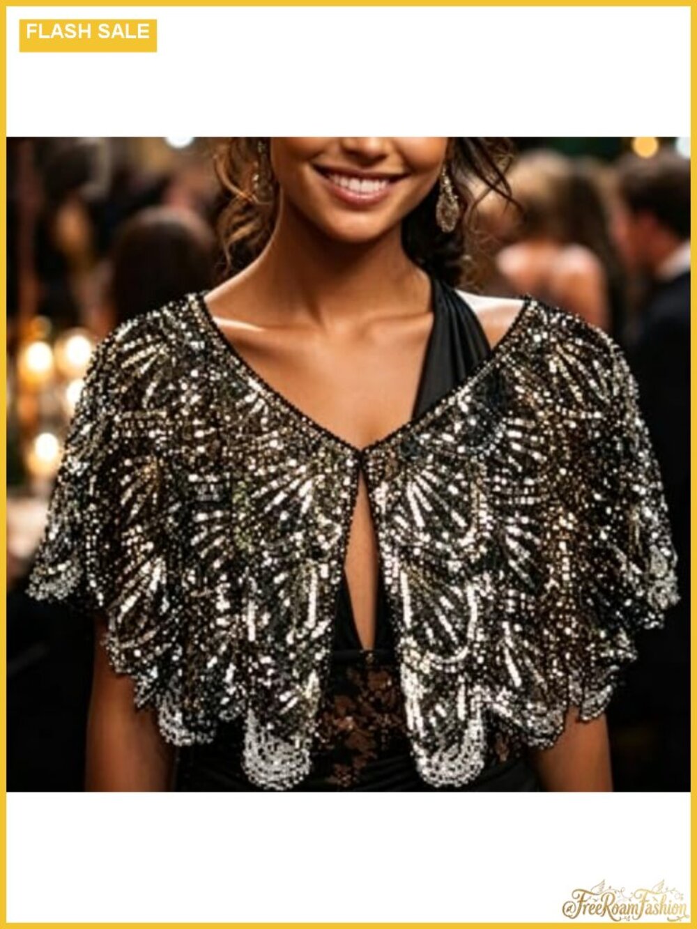 1920s Vintage Sequin Beaded Shawl Mesh Shoulder Wrap for Women